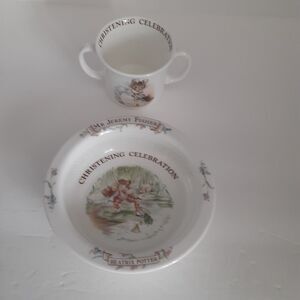 Vintage Beatrix Potter Christening Celebration Bowl& Cup Set Bone China